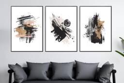 Abstract Brush Stroke Prints Black, White, Gold, Blush Wall Art - thumbnail 1