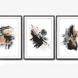 Abstract Brush Stroke Prints Black, White, Gold, Blush Wall Art - thumbnail 2