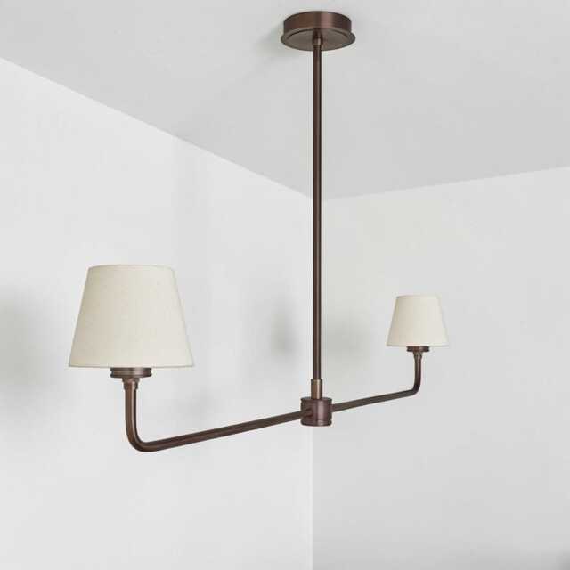 Modern Brass 2-Light Chandelier, With Linen Shades Ceiling Light, Mid Century Pendant Light Sputnik Kitchen Island Lighting - image 1