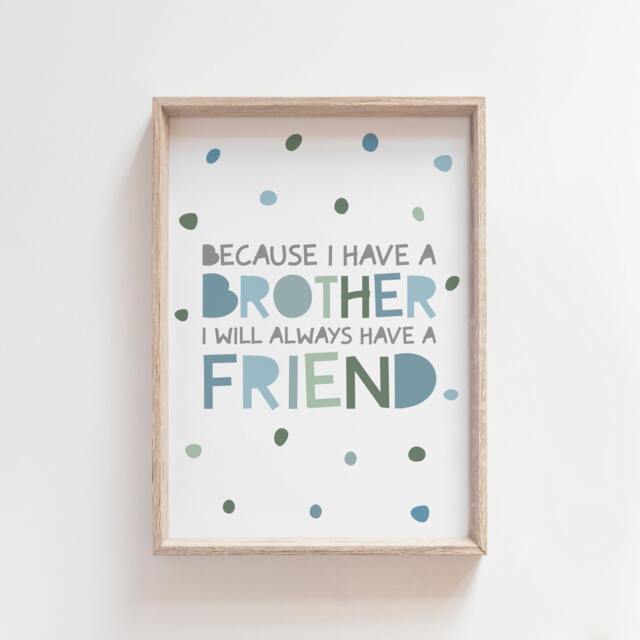 Boys Blue Wall Art Print, Brother Prints, Bedroom Sibling Art, Room Decor, Twin Playroom - image 1
