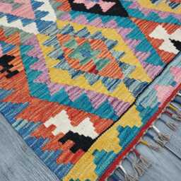 Multicolour Rug, Handmade Artisan Afghan Turkish Scandinavian Navajo Bohemian Flatweave Wool Kilim 157x98 cm - thumbnail 2