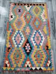 Multicolour Rug, Handmade Artisan Afghan Turkish Scandinavian Navajo Bohemian Flatweave Wool Kilim 157x98 cm - thumbnail 1