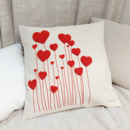 Handmade Punch Needle Pillow Cover Embroidered Heart Throw - 18x18 - thumbnail 1