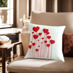 Handmade Punch Needle Pillow Cover Embroidered Heart Throw - 18x18 - thumbnail 3