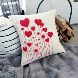 Handmade Punch Needle Pillow Cover Embroidered Heart Throw - 18x18 - thumbnail 2