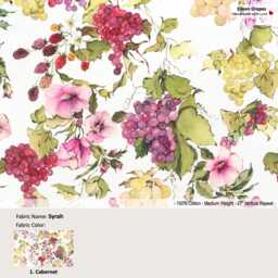 Syrah Color Cabernet Watercolor Botanical Grapes Vines Flower Cotton Curtain, Valance Pleated, Lined Drapery Panel Offered As Upgrades
