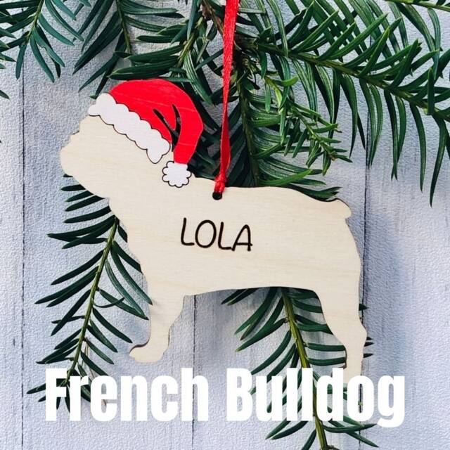 Personalised French Bulldog Christmas Ornament Hand-Painted Santa Hat - image 1