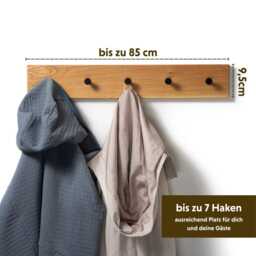 Oak Wall Coat Rack - Handmade Wooden Hook Rail Solid Wood Panel - thumbnail 2