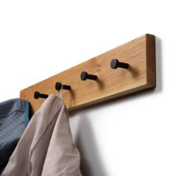 Oak Wall Coat Rack - Handmade Wooden Hook Rail Solid Wood Panel