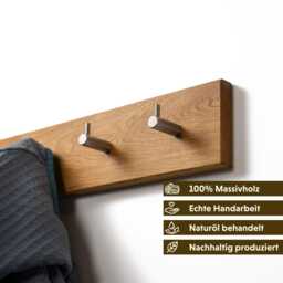 Oak Wall Coat Rack - Handmade Wooden Hook Rail Solid Wood Panel - thumbnail 3