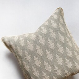 Teal Green Damask Pillow Cover Linen Jute Trim, French Country Cushion - thumbnail 3