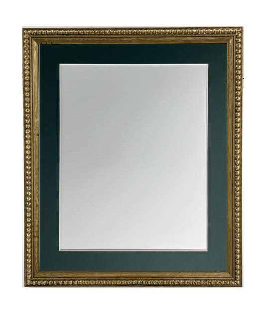 Crown Gold Photo Frame With Dark Green Mount, Wooden Bobbin Distressed - image 1
