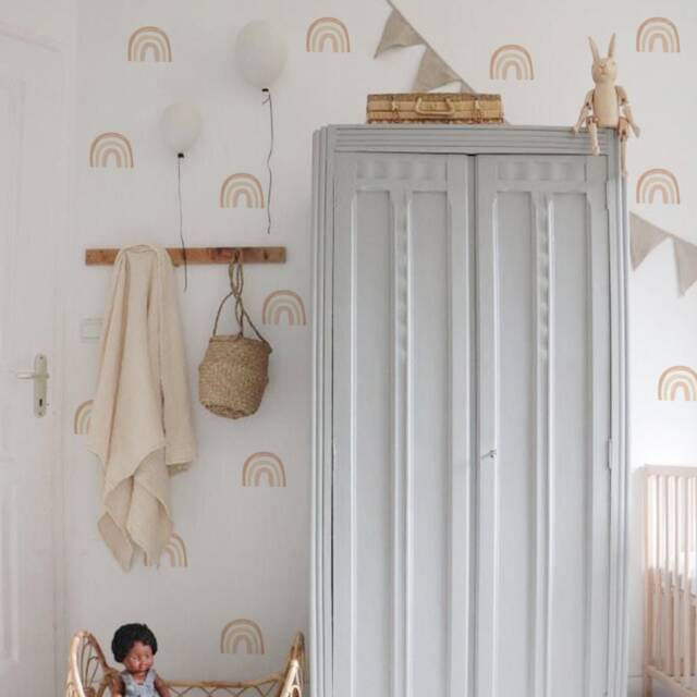 Brown Chalk Rainbows Fabric Wall Stickers - Removable & Reusable - image 1