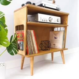 Mid Century Modern Birch Plywood Record Player Stand, Wooden Vinyl Storage - thumbnail 2