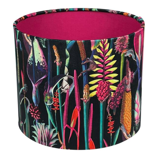 Botanical Velvet Lampshade With Cerise Lining, Handmade Lampshades, Table Lamp Shade, Black - image 1