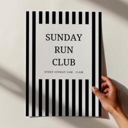 Sunday Run Club Print - Trendy Room Prints Run Club Poster Black Striped Home Gym Running Gifts Sunday - thumbnail 1