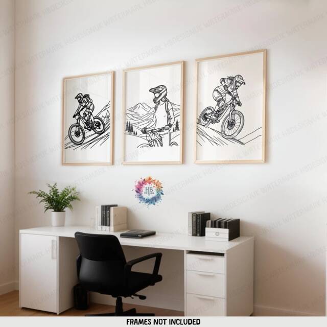 Minimal Girl Biking Prints - Set Of 3 Posters - Biker Wall Art Line Drawing Decor Gift Cycling Artwork Girls Cyclist Bedroom Gifts - image 1
