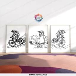 Minimal Girl Biking Prints - Set Of 3 Posters - Biker Wall Art Line Drawing Decor Gift Cycling Artwork Girls Cyclist Bedroom Gifts - thumbnail 2