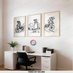 Minimal Girl Biking Prints - Set Of 3 Posters - Biker Wall Art Line Drawing Decor Gift Cycling Artwork Girls Cyclist Bedroom Gifts - thumbnail 1