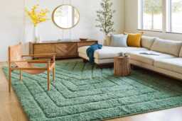 Green Geometric Shag Rug - Moroccan Berber Hand Tufted Carpet Tribal Wool Area Boho Living Room Decor - thumbnail 1