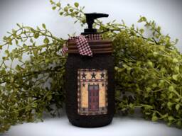 Grubby Hand Soap Dispenser Country Salt Box House, Mason Jar Pump & Folk Art Print, Farmhouse Bathroom - thumbnail 1