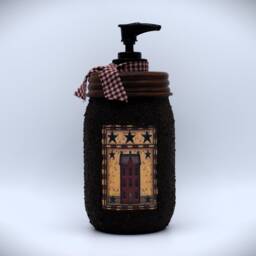 Grubby Hand Soap Dispenser Country Salt Box House, Mason Jar Pump & Folk Art Print, Farmhouse Bathroom - thumbnail 3