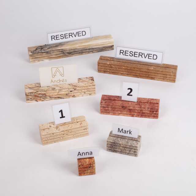 Travertine Card Holder, Marble Menu Jewelry Display, Name Tag Wedding Bar Sign, Stone Place Holders - image 1