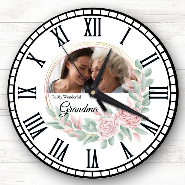Wonderful Grandma Round Pink Floral Personalised Gift Clock - image 1