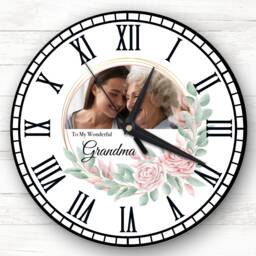 Wonderful Grandma Round Pink Floral Personalised Gift Clock - thumbnail 1
