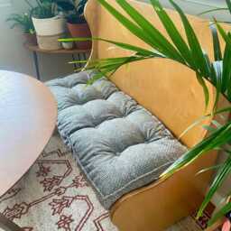 Indoor French Cushion, Farmhouse , Handmade Neutral Decor, Window Linen Seat Pad, Futon Cushion - thumbnail 1