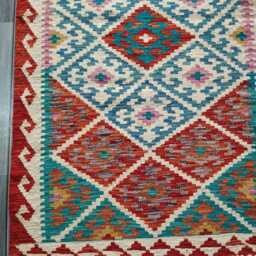 Tribal Runner Rug, Handmade Artisan Afghan Turkish, Scandinavian, Navajo, Bohemian Flatweave, Natural Wool Kilim Rug 302x81 cm - thumbnail 2