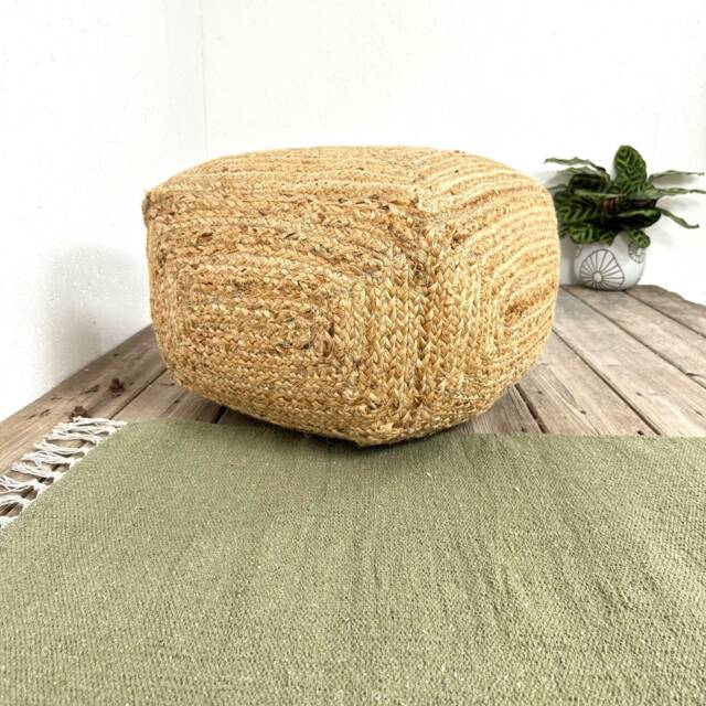 Hand Spun Jute Pouffe, Natural Fiber Foot Rest - 50cm - image 1