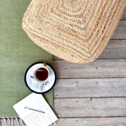 Hand Spun Jute Pouffe, Natural Fiber Foot Rest - 50cm - thumbnail 3