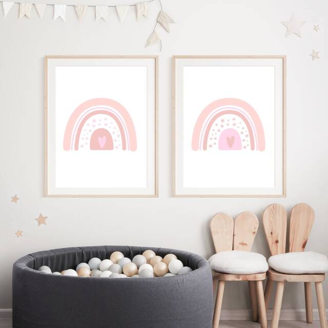 Set Of 2 Pale Pink Rainbow Prints, Girls Nursery Rainbows, Bedroom Wall Prints Baby Girl, Nursery, Gift For Girl Room - image 1