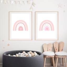 Set Of 2 Pale Pink Rainbow Prints, Girls Nursery Rainbows, Bedroom Wall Prints Baby Girl, Nursery, Gift For Girl Room - thumbnail 1