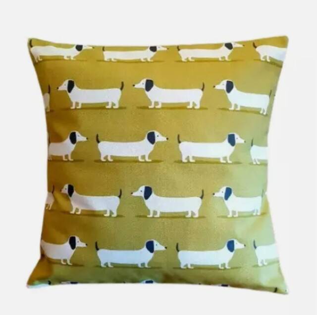 Dachshund Sausage Dog Cushion Cover , Ochre Yellow Throw Pillow Scatter Cushions UK - image 1