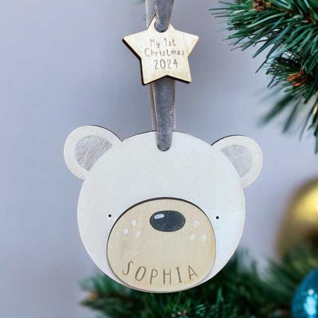 Hand-Painted Personalised Christmas Polar Bear Bauble - Unique Holiday Ornament & Keepsake Gift - image 1