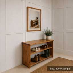 Slim Hallway Shoe Bench - Narrow Solid Pine Entryway Rustic Scaffold Board Inspired Storage UK Made Scandinavian Boot - thumbnail 2