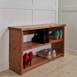 Slim Hallway Shoe Bench - Narrow Solid Pine Entryway Rustic Scaffold Board Inspired Storage UK Made Scandinavian Boot - thumbnail 3