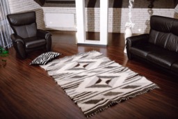 Handmade Wool Area Rug Gray & White Scandinavian Design - thumbnail 1