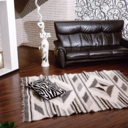 Handmade Wool Area Rug Gray & White Scandinavian Design - thumbnail 2