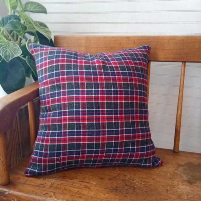 Red & Navy Plaid Pillow Cover, Wool Type Tartan Cushion in Burgundy Blue, Cabin Or Farmhouse - image 1