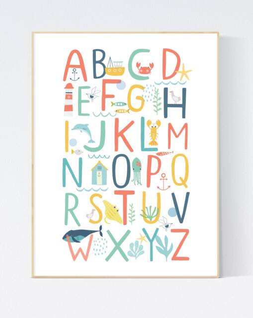 Sea Themed Alphabet - Wall Art Children's Prints Illustration