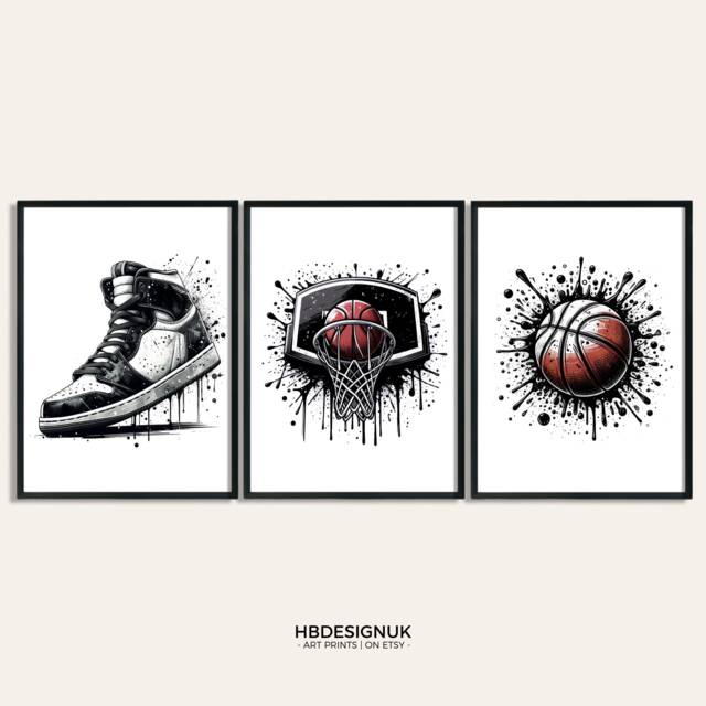 Basketball Print Set - Of 3 Posters - Teen Room Decor Art Boys Bedroom Watercolour Wall Artwork Poster Design - image 1