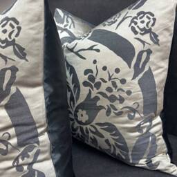 Luxury Designer Black Taupe Silk Satin Woven Floral Cushion Pillow Cover - thumbnail 4