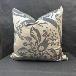 Luxury Designer Black Taupe Silk Satin Woven Floral Cushion Pillow Cover - thumbnail 1