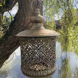 Gold Metal Hanging Lantern Candle Holder Garden/Indoor Ornament - thumbnail 4