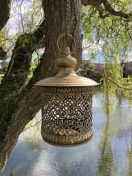 Gold Metal Hanging Lantern Candle Holder Garden/Indoor Ornament - thumbnail 1