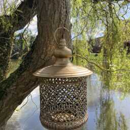 Gold Metal Hanging Lantern Candle Holder Garden/Indoor Ornament - thumbnail 3