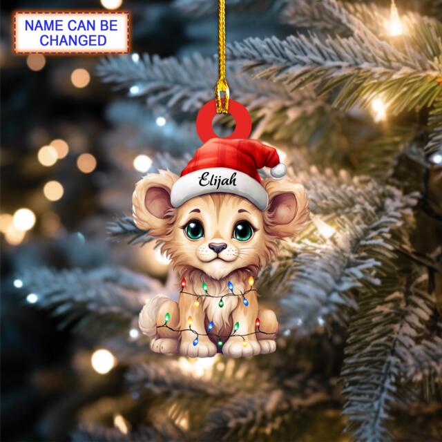 Custom Name Cute Lion Xmas Personalized Ornament, Christmas Tree Hanging Decor, Flat 2D Gift Ornament - image 1